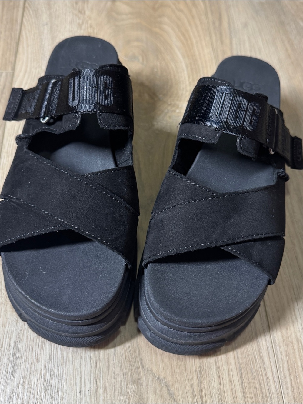 UGG Ashton Nubuck Slide Platform Women's Sandals in Black Sz. 9 Like New - Picture 4 of 8